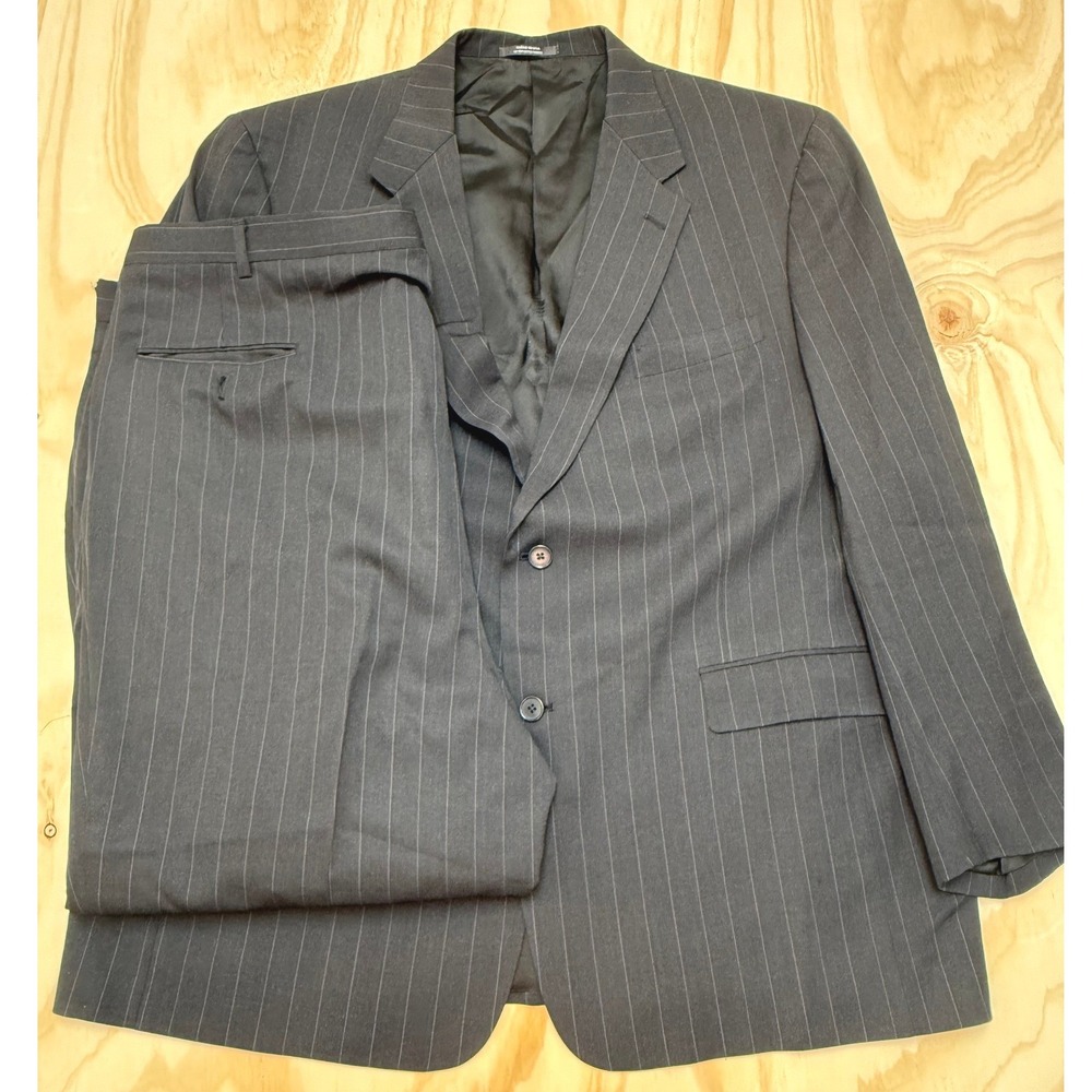 Austin Reed London Mens Pinstripe Suit Charcoal Grey 2 Button Blazer Pants 48R